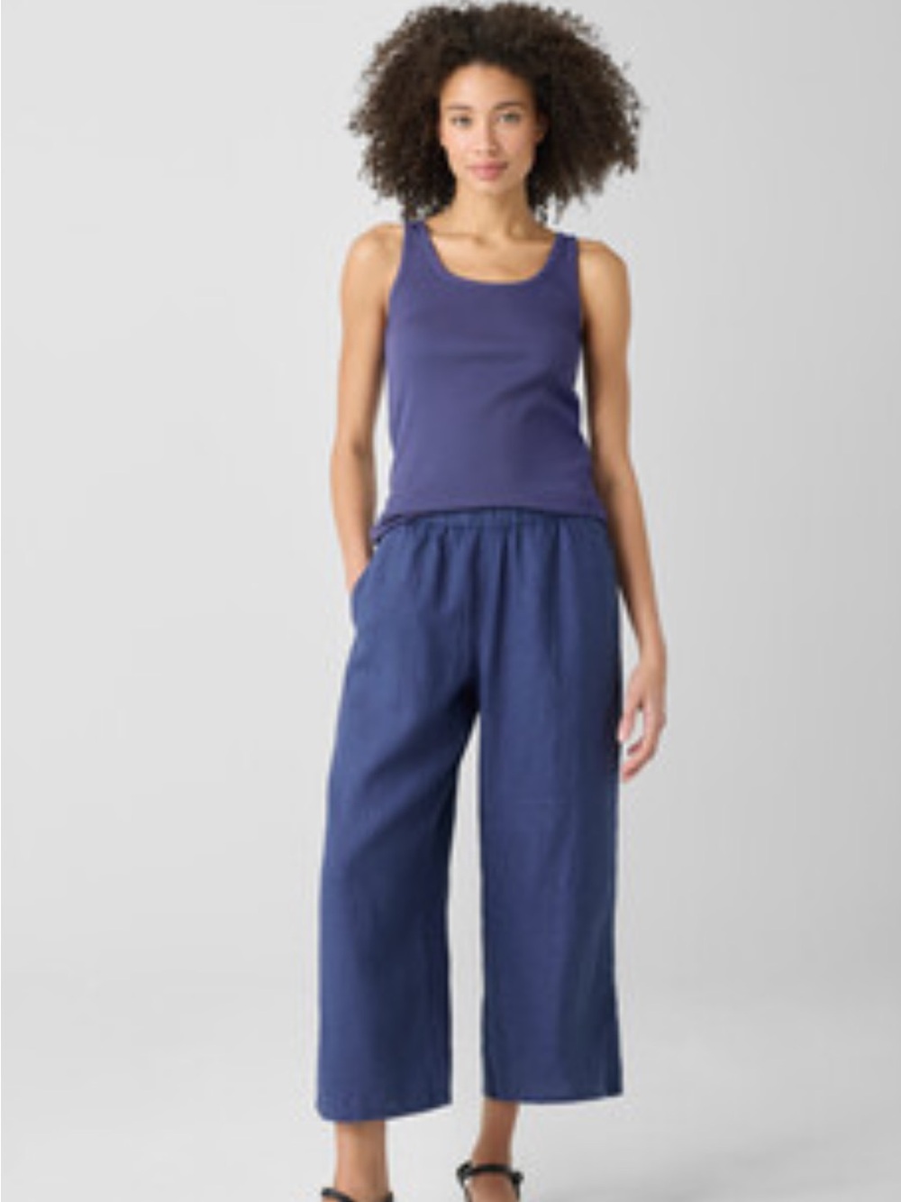 Eileen Fisher Organic Linen Wide-Leg Pant, Bluette, size 1x